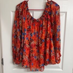 INC International Concepts Floral Blouse - Red and Blue